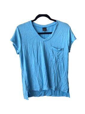Free Press Solid Blue V-neck Short Sleeve Soft Top XS